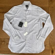 Image of ERMENEGILDO ZEGNA Men's Blue Mini Check Trofeo Shirt, 42 (16.5") Slim Fit NWT