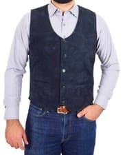 Image of Mens Real Suede Traditional Style Classic Buttoned Waistcoat Don Navy