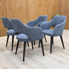 Image of Furniture Village ‘Manu’ Navy Blue Fabric Fixed Dining Chairs - Set of 4 NEW