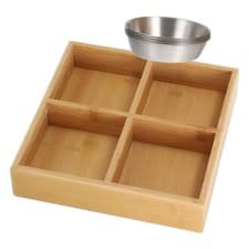 Image of Four-grid Bamboo Tray Condiment Server Trays Divided Serving Wood
