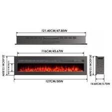 Image of 40/50/60inch LED Fireplace Media Wall Fire Wall Mounted Standing Electric Heater