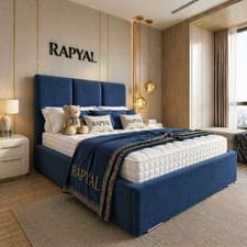 Image of OTTOMAN STORAGE BED PANEL PLUSH VELVET UPHOLSTERED BED FRAME 3 PANEL HEADBOARD