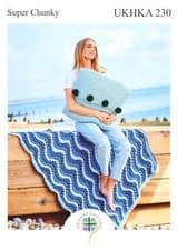 Image of UKHKA 230 Super Chunky Knitting Pattern Pom Pom Cushion Cover & Throw Blanket