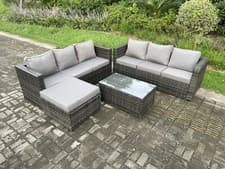 Image of Fimous Outdoor Rattan Garden Furniture Set Patio Sofa Set with Side Coffee Table