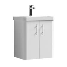 Image of Nuie Core 500mm Wall Mounted 2-Door Basin Vanity Unit Gloss White 1 Tap Hole