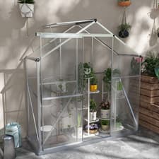 Image of Polycarbonate Greenhouse Aluminium Green House, Silver 6 x 2.5ft