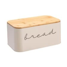 Image of Metal "bread" Bin with Bamboo Lid, Cream