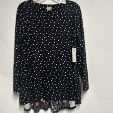 Image of CHICO'S Size 1 US M Polka Dot Peek A Boo Floral Back Panel Top Blouse Soft Knit