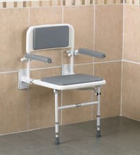 Image of Wall Mounted Padded Shower Seat with Arms and Backrest