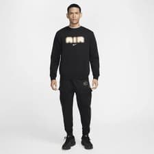Image of NIKE AIR LOGO RETRO MENS SWEATSHIRT FLEECE CREW - BLACK GOLD MEDIUM BNWT