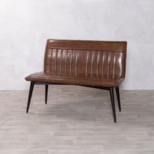 Image of VINTAGE BROWN FAUX LEATHER DINING BENCH WITH STEEL CONSTRUCTION