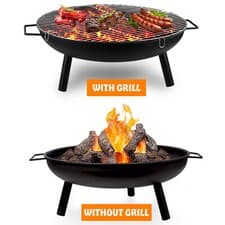 Image of Large Round Steel Fire Pit Garden Patio Camping Heater Burner Bowl BBQ Gril