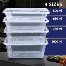 Image of Plastic Food Containers with Lids Takeaway Microwave Freezer Safe Storage Boxes