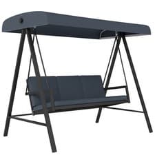 Image of Garden Swing Chair 3-Seater Dark Grey Steel Frame Padded Texteline 200x125x175cm