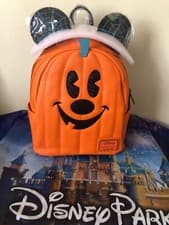 Image of Disney Store Mickey Mouse Pumpkin 🎃 Halloween Loungefly Mini Backpack Bag NEW
