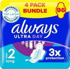 Image of Always Ultra Day Sanitary Towels Pads Size 2 Long Wings Womens Pack of 96 Pads
