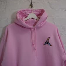 Image of Biggie x Jordan Mic Slam Dunk HipHop Notorious BIG Pink Hooded Sweatshirt Hoodie