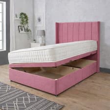 Image of Winged Panel Ottoman Divan Bed Set Plush Velvet Upholstered Side Lift Storage