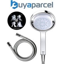 Image of Mira Showers 360m 135mm Chrome Shower Head 4 Mode Spray Flipstream + 1.25m Hose