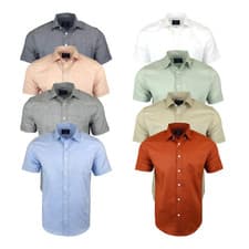 Image of Men's Cotton Oxford Cotton Plain Colour Summer Work Holiday Casual SS Shirts P4