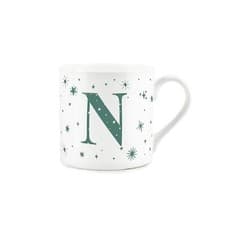Image of Personalised Initial Bone China Tea/Coffee Mug Gift - Teal Star Letter N