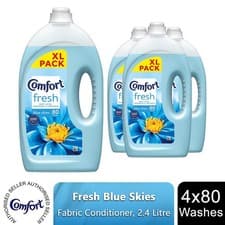 Image of Comfort Fresh Blue Skies Liquid Fabric Conditioner, 80 Washes 2.4L, 4 Pack