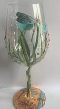 Image of Lolita Love My Wine Hand Painted Dragonfly Wine Glass By Enesco NEW
