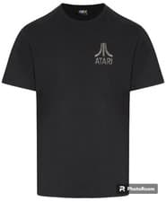 Image of Atari Embroidered Black Large T Shirt. Retro Game Logo