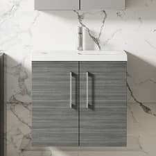 Image of Nuie Arno Wall Hung 2-Door Vanity Unit & Basin-1 600mm - Anthracite Woodgrain