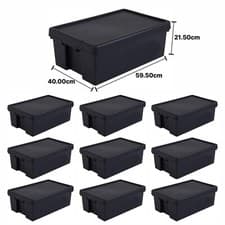 Image of 10 x 36L Storage Boxes With Lids Heavy Duty Recycled Plastic Containers Black