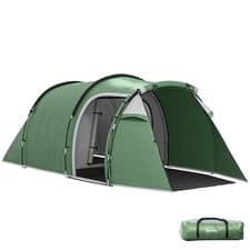 Image of Outsunny 3 Man Camping Tent with Porch and Weather-Resistant Rainfly, Green