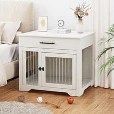 Image of White Dog Cage Dog Crate Furniture with Door Wooden Srorage Table Kennel forDogs