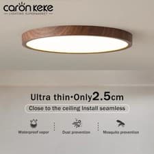 Image of Modern LED Ceiling Light Circular Ultrathin Wood Grain Walnut Decorative Light B