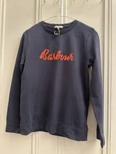 Image of Barbour Navy Sweatshirt Logo Crew Neck Kids XL Fits Adult Small New With Tags