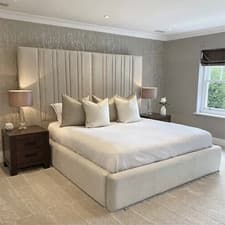 Image of Moly Upholstered Bed with Wide Headboard in Plush Velvet Fabric All Sizes UK