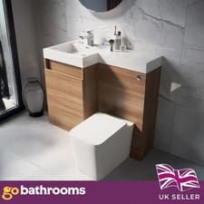 Image of Toilet and Sink Vanity Unit 900mm Natural Oak Effect Left Hand Bathroom Sink