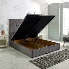 Image of Ottoman Storage Plush Velvet Upholstered Bed Frame and 51" Diamond Headboard