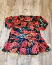Image of Oasis Rose Floral Ruched Mini Dress UK 16