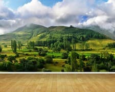 Image of Grassland Landscape Hills Wall Art Wall Mural Wallpaper fit with standard paste