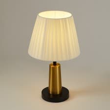 Image of Vintage Table Lamp with Cream Pleated Shade Bedside Desk Night Light Home Decor