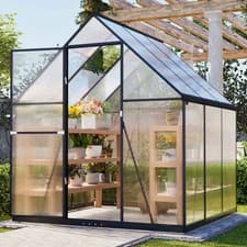 Image of BIRCHTREE Garden Polycarbonate Greenhouse Walk-In Green House Aluminium Frame