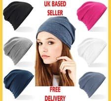 Image of Soft Cotton Jersey Beanie Hat Alopecia Hair Loss Cancer Chemo Stretch Womens