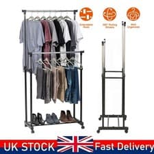 Image of Clothes Rail Heavy Duty Hanging Rack Shelf Display Stand 360° Rotating Wheels UK