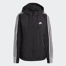 Image of Adidas Women's Black Essentials 3-Stripes Windbreaker Jacket