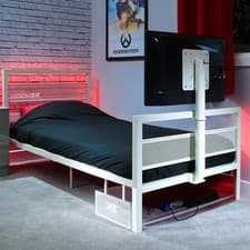 Image of X ROCKER Basecamp RGB Single TV Bed with Storage and App Control, Metal - WHITE