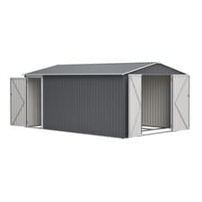 Image of 10x14FT Galvanized Metal Garden Shed Lockable Door Tool Storage shed, Grey