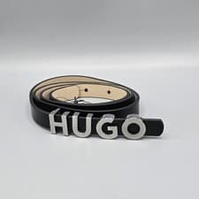 Image of HUGO Zula Women's Belt Logo Buckle Black Leather 1.5cm Size 80 New RRP £79