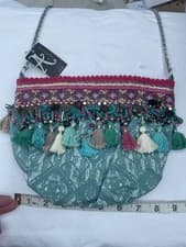 Image of Ladies Green Tassel And Bead Design Bag Accessorize