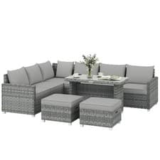 Image of Outsunny 6 Piece Rattan Garden Furniture Set with Cushions, Grey