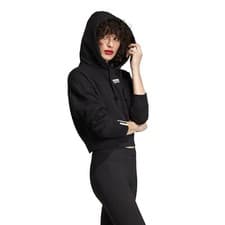 Image of adidas Cropped Hoodie Black 90s Hooded Sweatshirt RRP £45 R.Y.V. Originals XS M